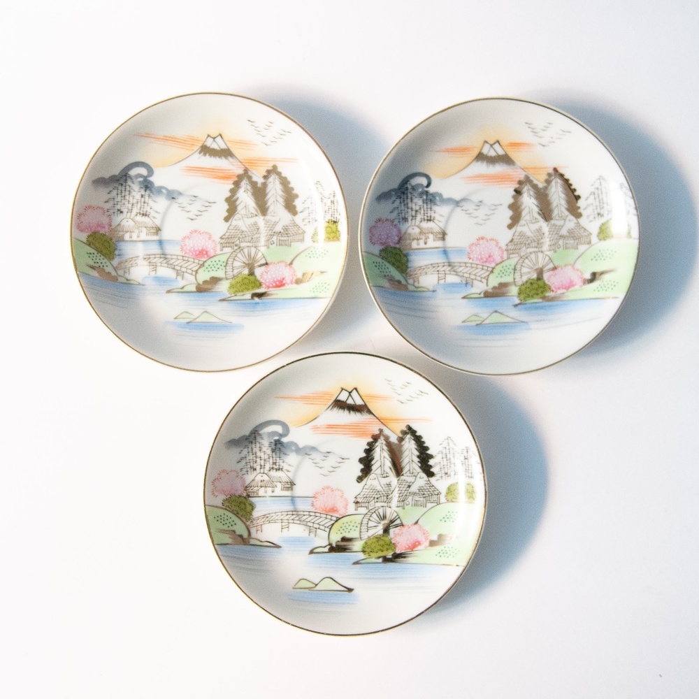 Kutani Handpainted Japan Tea Saucers - Set of 3